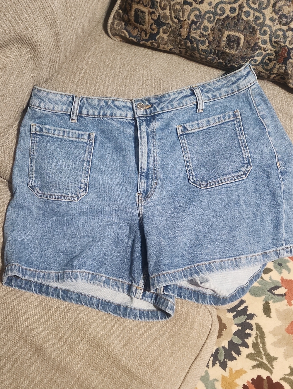 Classic High-Rise Denim Shorts in Light Blue